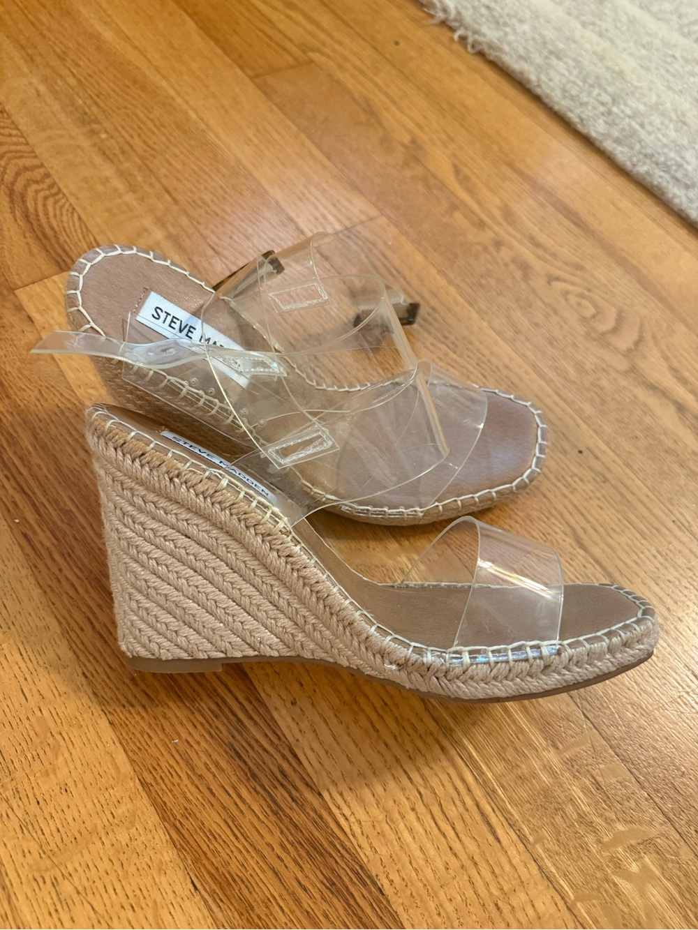 Steve Madden Clear Strap Espadrille Wedges in Nude/Tan - Picture 3 of 3